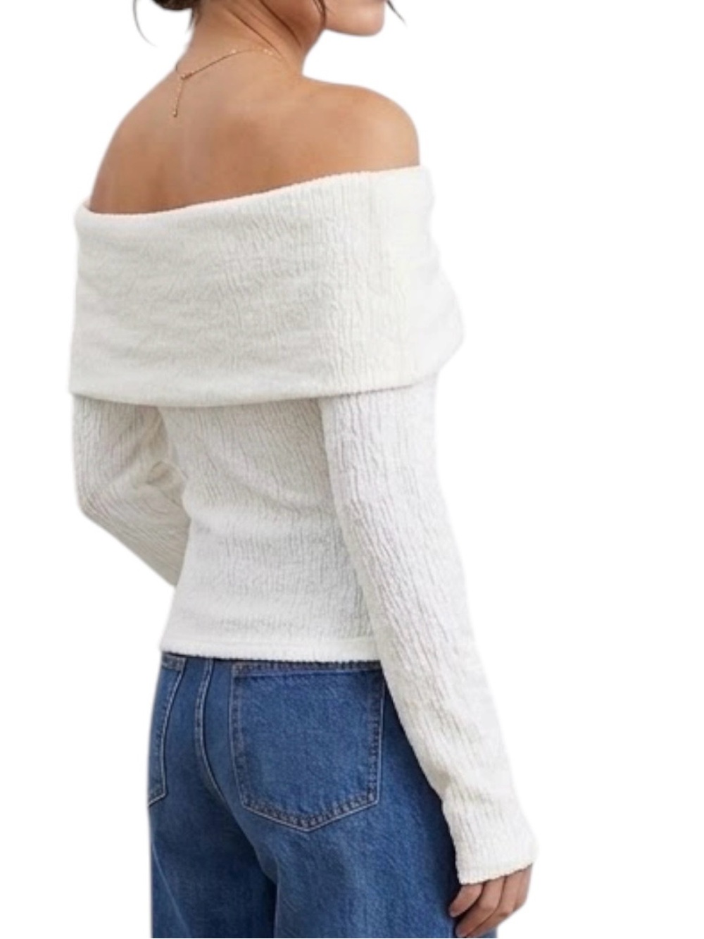 Zara Off Shoulder Textured Top Long Sleeve White Off White S